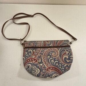 Danny K Beverly Hills Paisley Tapestry Crossbody Bag Made in USA Blue Red Brown